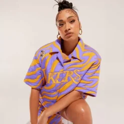 Apparel Mitchell & Ness T-Shirts & Tops-M&N X Melody Ehsani Puffer Shirt Los Angeles Lakers