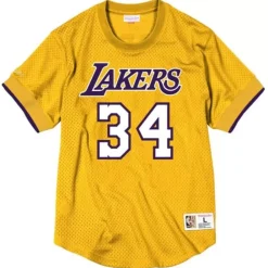 Apparel Mitchell & Ness T-Shirts & Tops-Name & Number Mesh Crewneck Los Angeles Lakers Shaquille O'Neal
