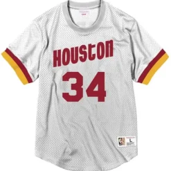 Apparel Mitchell & Ness T-Shirts & Tops-Name & Number Mesh Crewneck Houston Rockets Hakeem Olajuwon