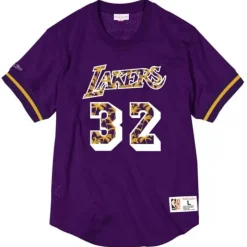 Apparel Mitchell & Ness T-Shirts & Tops-Name & Number Mesh Crewneck Los Angeles Lakers Magic Johnson
