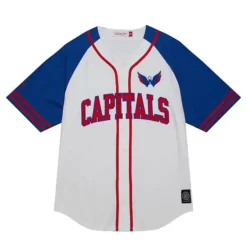 Apparel Mitchell & Ness T-Shirts & Tops-Practice Day Button Front Jersey Washington Capitals