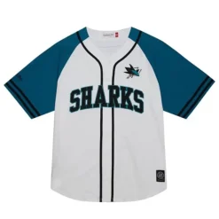 Apparel Mitchell & Ness T-Shirts & Tops-Practice Day Button Front Jersey San Jose Sharks