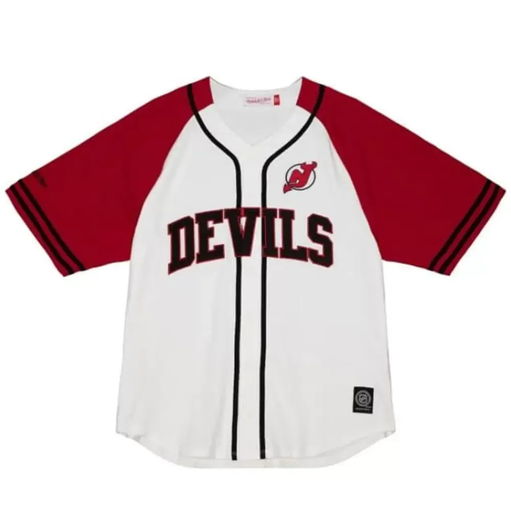 Apparel Mitchell & Ness T-Shirts & Tops-Practice Day Button Front Jersey New Jersey Devils