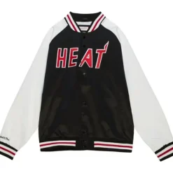 Apparel Mitchell & Ness Jackets & Outerwear-Primetime Lightweight Satin Jacket Miami Heat