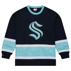 Apparel Mitchell & Ness Hoodies & Sweatshirts-Satin Insert Fleece Crew Current Logo Seattle Kraken