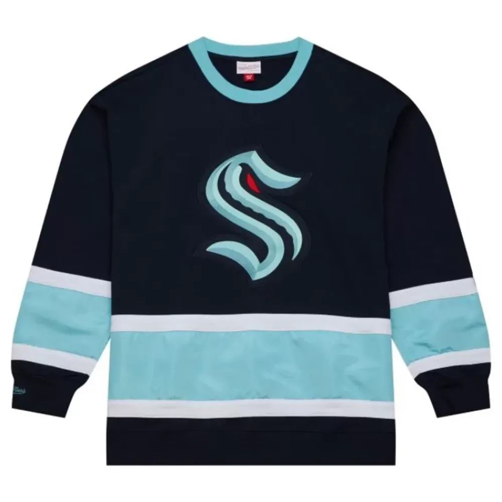 Apparel Mitchell & Ness Hoodies & Sweatshirts-Satin Insert Fleece Crew Current Logo Seattle Kraken