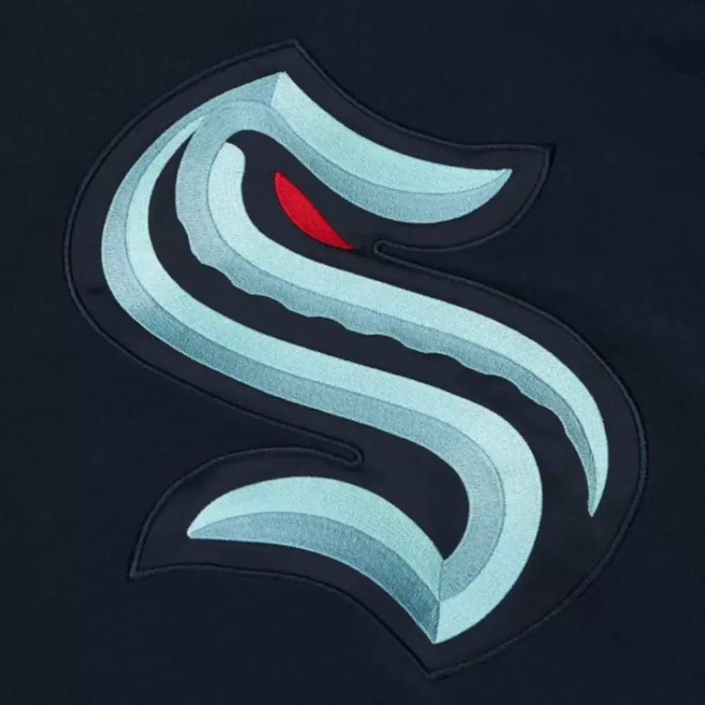 Apparel Mitchell & Ness Hoodies & Sweatshirts-Satin Insert Fleece Crew Current Logo Seattle Kraken
