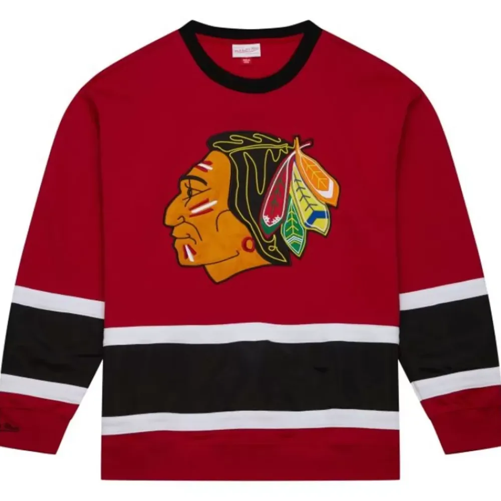 Apparel Mitchell & Ness Hoodies & Sweatshirts-Satin Insert Fleece Crew Chicago Blackhawks