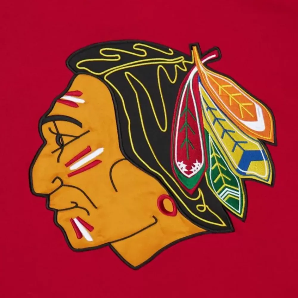 Apparel Mitchell & Ness Hoodies & Sweatshirts-Satin Insert Fleece Crew Chicago Blackhawks