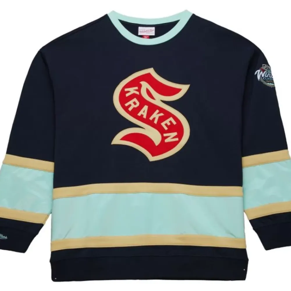 Apparel Mitchell & Ness Hoodies & Sweatshirts-Satin Insert Fleece Crew Current Logo Seattle Kraken