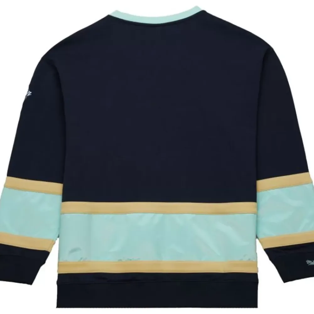 Apparel Mitchell & Ness Hoodies & Sweatshirts-Satin Insert Fleece Crew Current Logo Seattle Kraken
