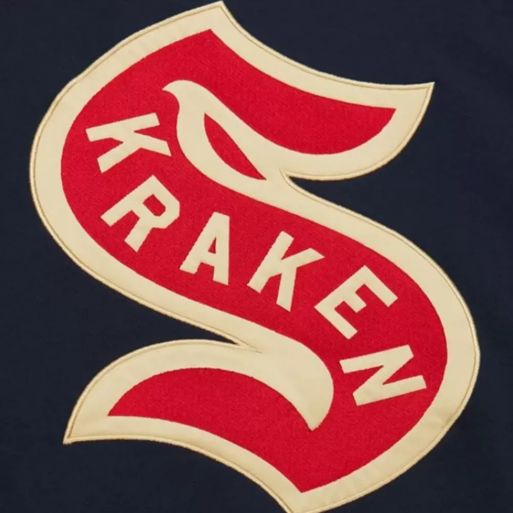 Apparel Mitchell & Ness Hoodies & Sweatshirts-Satin Insert Fleece Crew Current Logo Seattle Kraken