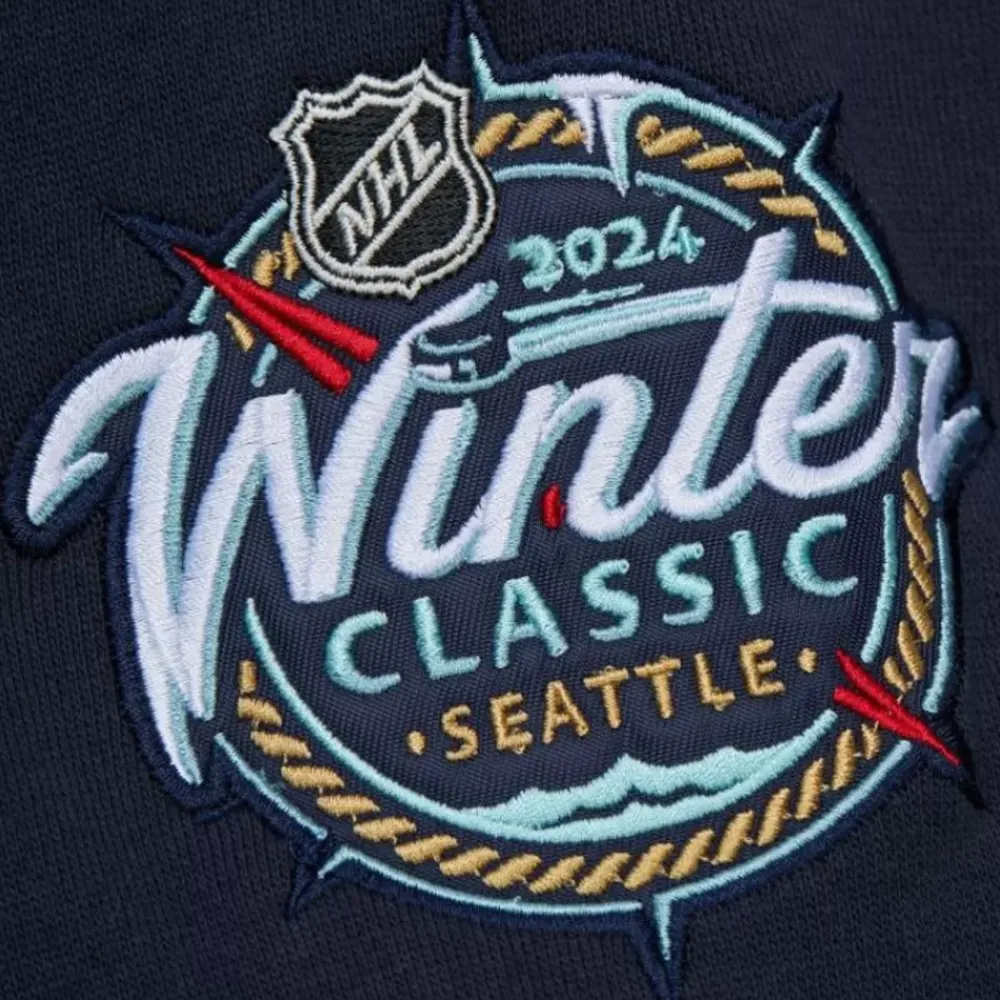 Apparel Mitchell & Ness Hoodies & Sweatshirts-Satin Insert Fleece Crew Current Logo Seattle Kraken