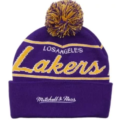 Headwear Mitchell & Ness -Script Pom Beanie Hwc Los Angeles Lakers