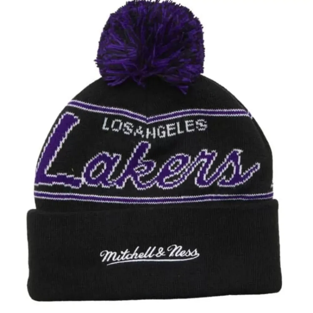 Headwear Mitchell & Ness -Script Pom Beanie Hwc Los Angeles Lakers