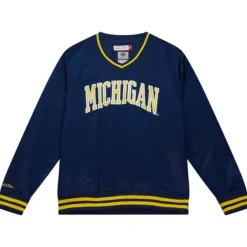 Apparel Mitchell & Ness Jackets & Outerwear-Sideline Pullover Satin Jacket University Of Michigan