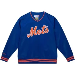 Apparel Mitchell & Ness Jackets & Outerwear-Sideline Pullover Satin Jacket New York Mets