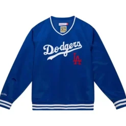 Apparel Mitchell & Ness Jackets & Outerwear-Sideline Pullover Satin Jacket Los Angeles Dodgers