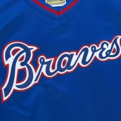 Apparel Mitchell & Ness Jackets & Outerwear-Sideline Pullover Satin Jacket Atlanta Braves