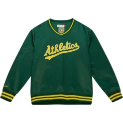 Apparel Mitchell & Ness Jackets & Outerwear-Sideline Pullover Satin Jacket Oakland Athletics