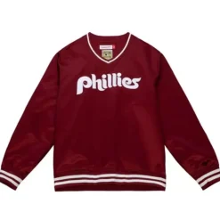 Apparel Mitchell & Ness Jackets & Outerwear-Sideline Pullover Satin Jacket Philadelphia Phillies