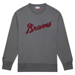 Apparel Mitchell & Ness Hoodies & Sweatshirts-Snow Washed Fleece Crew Atlanta Braves