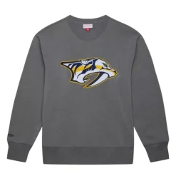 Apparel Mitchell & Ness Hoodies & Sweatshirts-Snow Washed Fleece Crew Current Logo Nashville Predators
