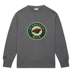Apparel Mitchell & Ness Hoodies & Sweatshirts-Snow Washed Fleece Crew Current Logo Minnesota Wild