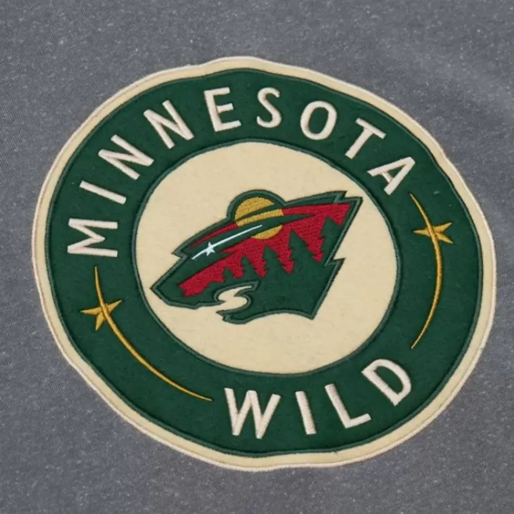 Apparel Mitchell & Ness Hoodies & Sweatshirts-Snow Washed Fleece Crew Current Logo Minnesota Wild
