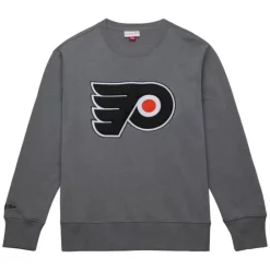 Apparel Mitchell & Ness Hoodies & Sweatshirts-Snow Washed Fleece Crew Current Logo Philadelphia Flyers