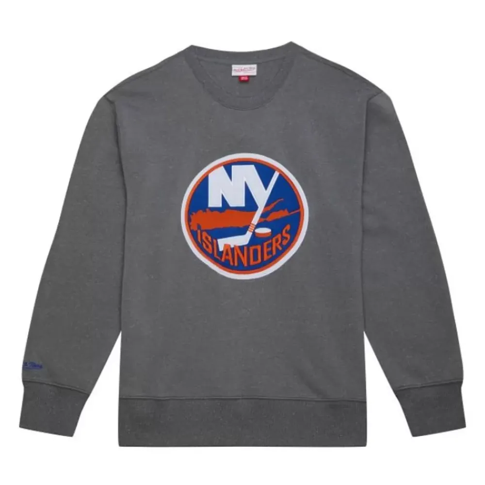 Apparel Mitchell & Ness Hoodies & Sweatshirts-Snow Washed Fleece Crew Current Logo New York Islanders