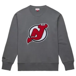 Apparel Mitchell & Ness Hoodies & Sweatshirts-Snow Washed Fleece Crew Current Logo New Jersey Devils