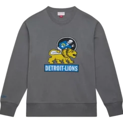 Apparel Mitchell & Ness Hoodies & Sweatshirts-Snow Washed Fleece Crew Detroit Lions