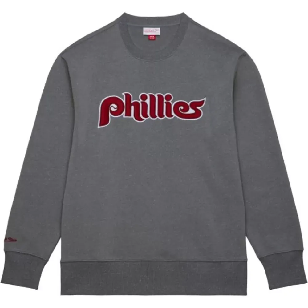 Apparel Mitchell & Ness Hoodies & Sweatshirts-Snow Washed Fleece Crew Philadelphia Phillies