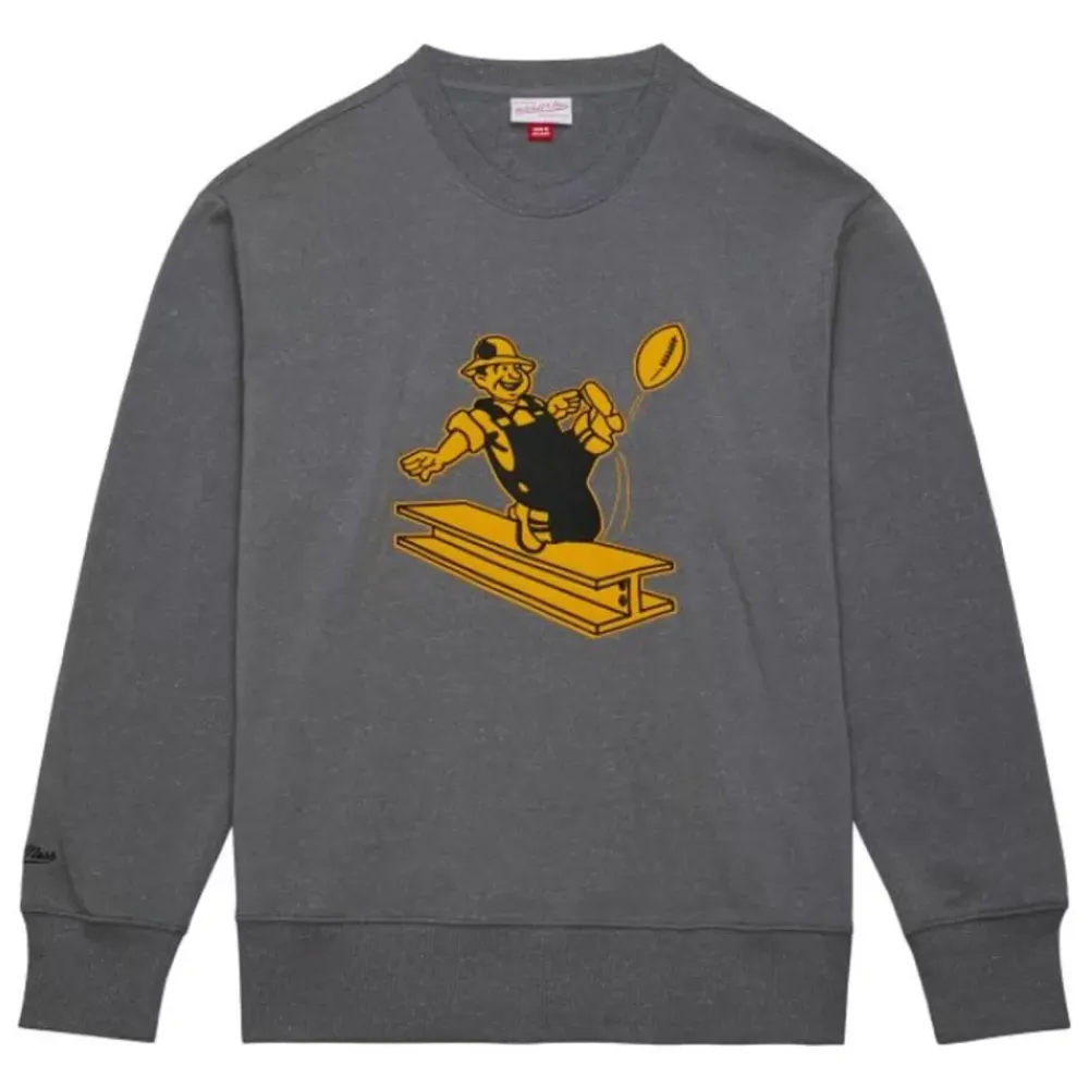 Apparel Mitchell & Ness Hoodies & Sweatshirts-Snow Washed Fleece Crew Pittsburgh Steelers