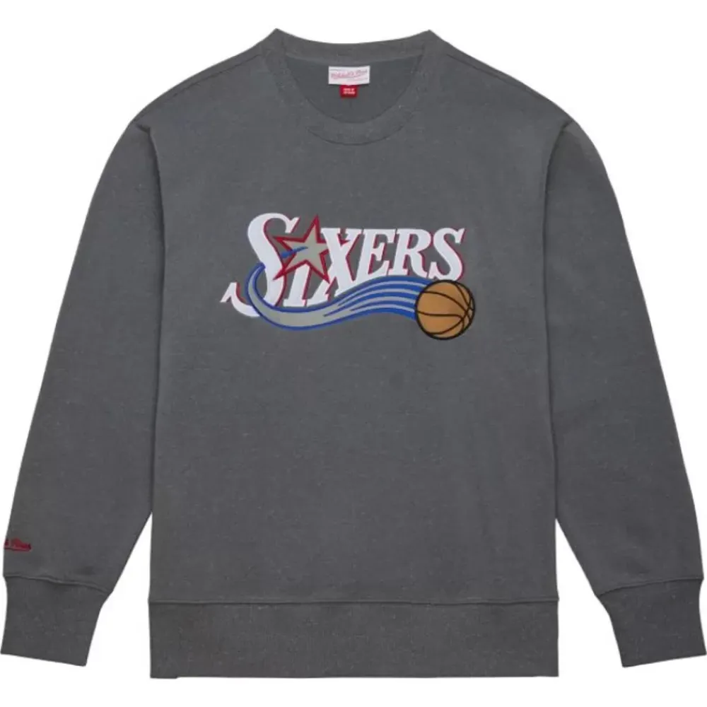 Apparel Mitchell & Ness Hoodies & Sweatshirts-Snow Washed Fleece Crew Philadelphia 76Ers