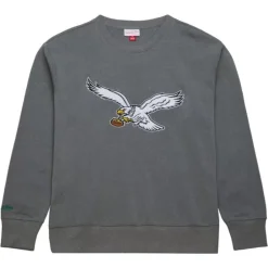 Apparel Mitchell & Ness Hoodies & Sweatshirts-Snow Washed Fleece Crew Vintage Logo Philadelphia Eagles