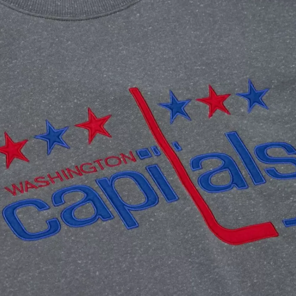 Apparel Mitchell & Ness Hoodies & Sweatshirts-Snow Washed Fleece Crew Washington Capitals