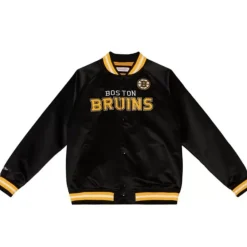 Apparel Mitchell & Ness Jackets & Outerwear-Special Script Light Weight Satin Jacket Boston Bruins