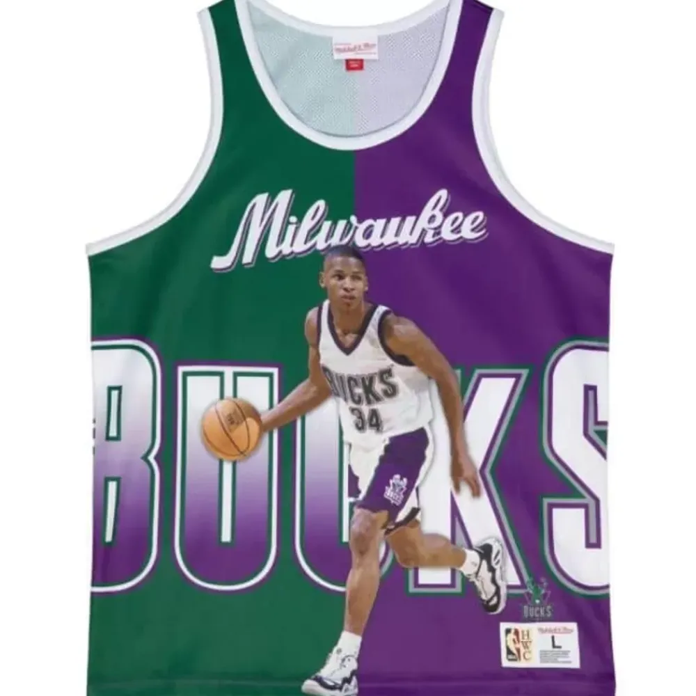 Apparel Mitchell & Ness T-Shirts & Tops-Sublimated Player Tank Milwaukee Bucks Ray Allen