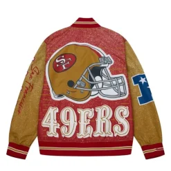 Apparel Mitchell & Ness Jackets & Outerwear-Team Burst Warm Up Jacket San Francisco 49Ers