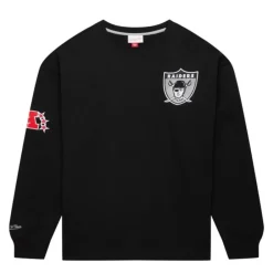 Apparel Mitchell & Ness Hoodies & Sweatshirts-Team First Satin Fleece Crew Oakland Raiders