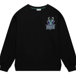 Apparel Mitchell & Ness Hoodies & Sweatshirts-Team First Satin Fleece Crew Milwaukee Bucks