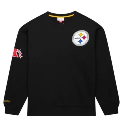 Apparel Mitchell & Ness Hoodies & Sweatshirts-Team First Satin Fleece Crew Pittsburgh Steelers