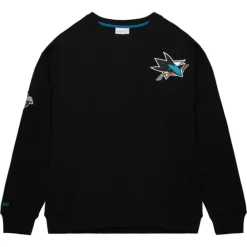Apparel Mitchell & Ness Hoodies & Sweatshirts-Team First Satin Fleece Crew Current Logo San Jose Sharks