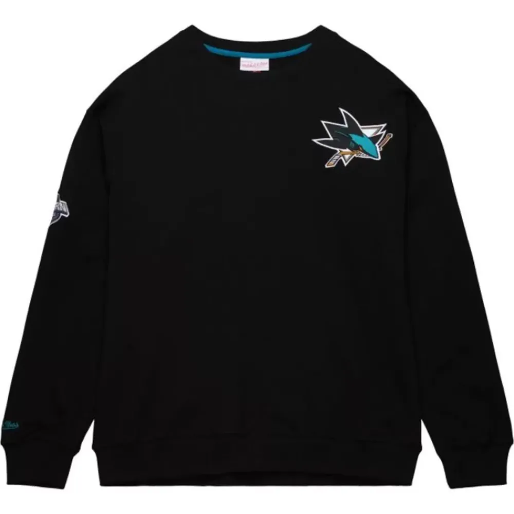 Apparel Mitchell & Ness Hoodies & Sweatshirts-Team First Satin Fleece Crew Current Logo San Jose Sharks