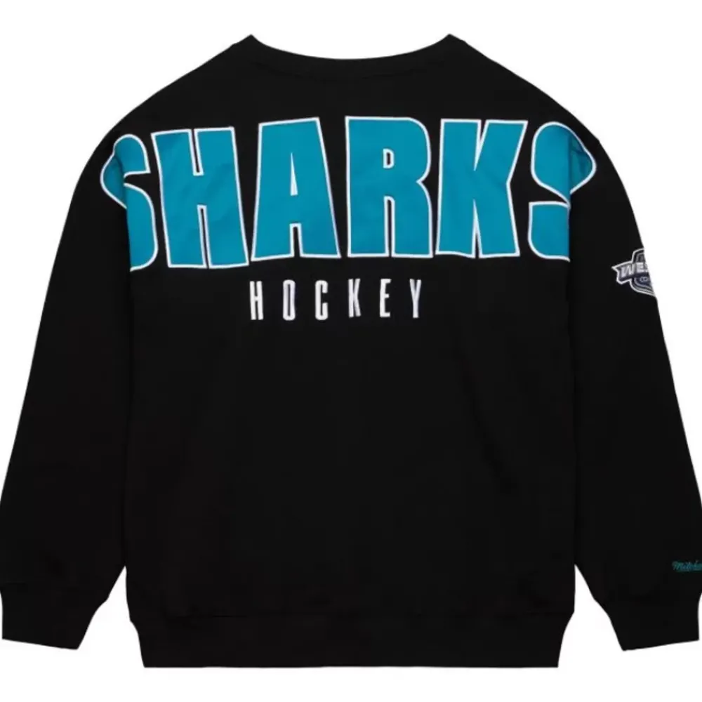 Apparel Mitchell & Ness Hoodies & Sweatshirts-Team First Satin Fleece Crew Current Logo San Jose Sharks