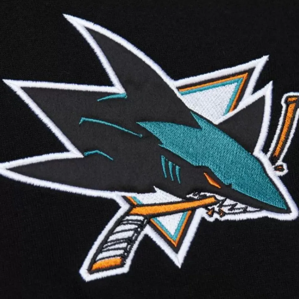 Apparel Mitchell & Ness Hoodies & Sweatshirts-Team First Satin Fleece Crew Current Logo San Jose Sharks