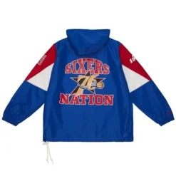 Apparel Mitchell & Ness Jackets & Outerwear-Team Origins Pullover Anorak Philadelphia 76Ers