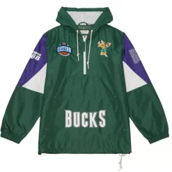 Apparel Mitchell & Ness Jackets & Outerwear-Team Origins Pullover Anorak Milwaukee Bucks